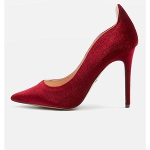 Red Gatsby Pointed Velvet Heels